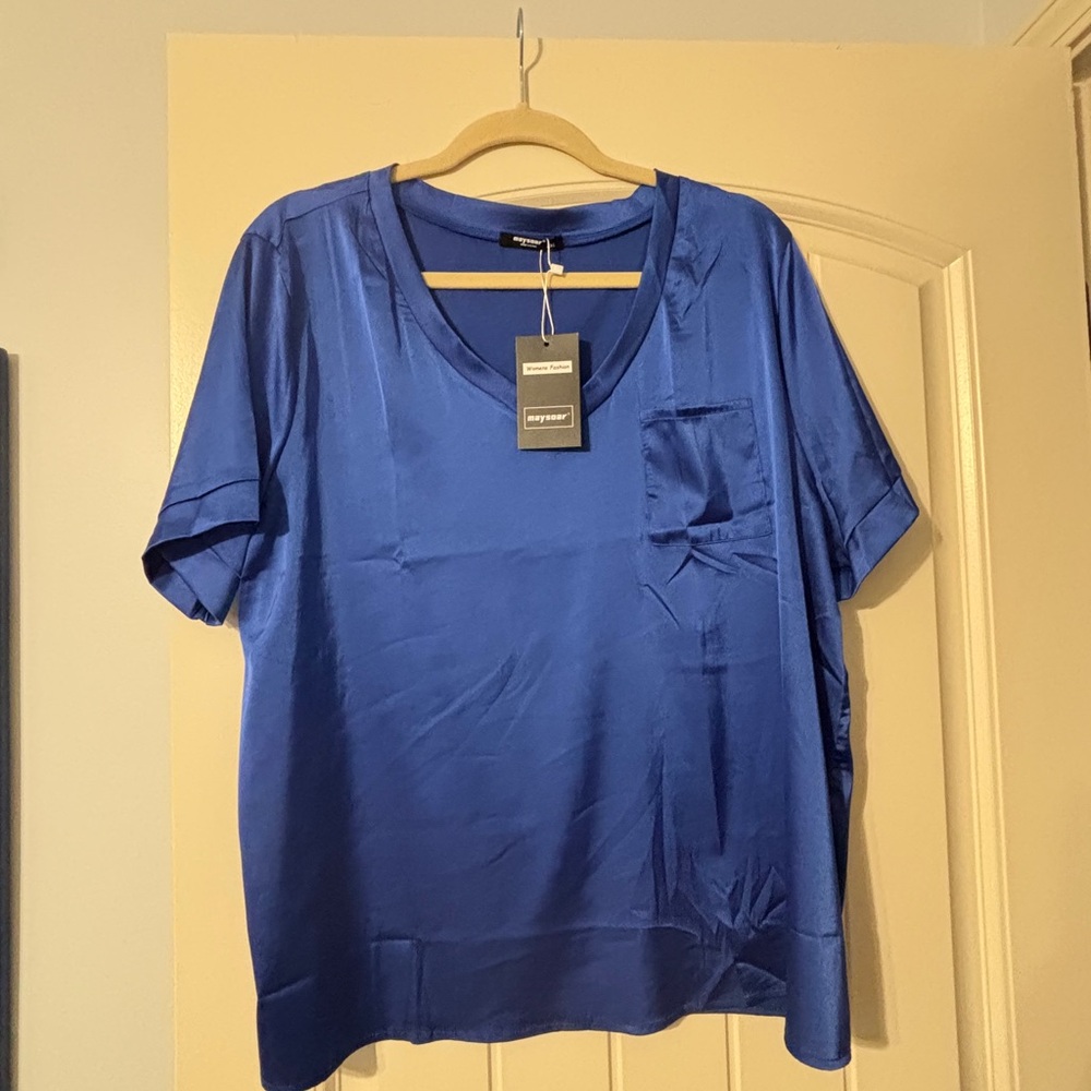 Blue Boxy Blouse with Relaxed Fit